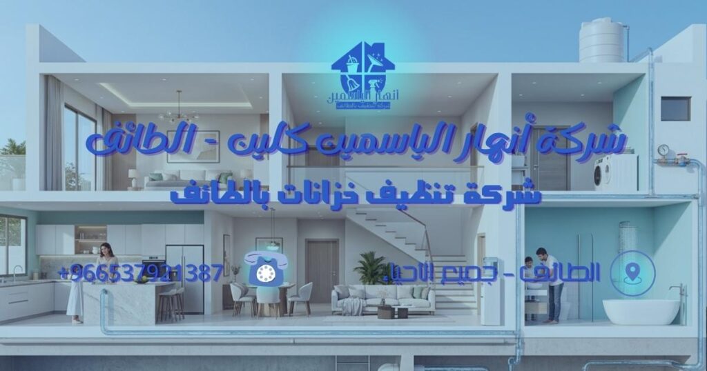 فريق متخصص ينهي تنظيف وتعقيم خزان مياه سكني في الطائف باستخدام معدات احترافية.